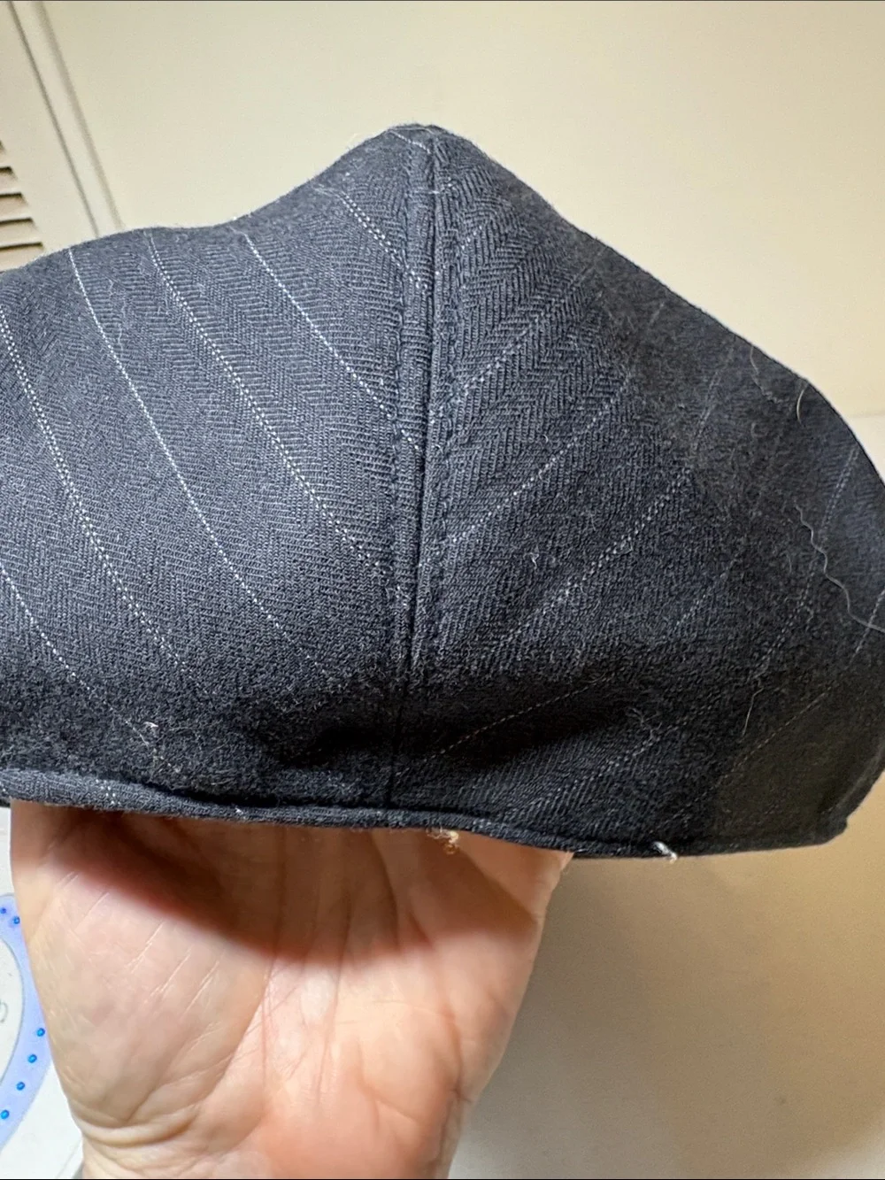 Banana Republic Black Pinstriped Cotton/Wool Fleece-Lined Flat Cap M/L